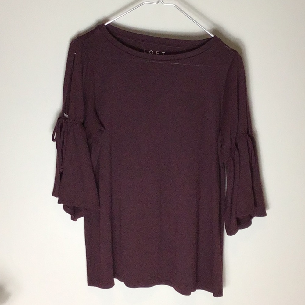 Loft > Maroon Bell Sleeve Blouse Small